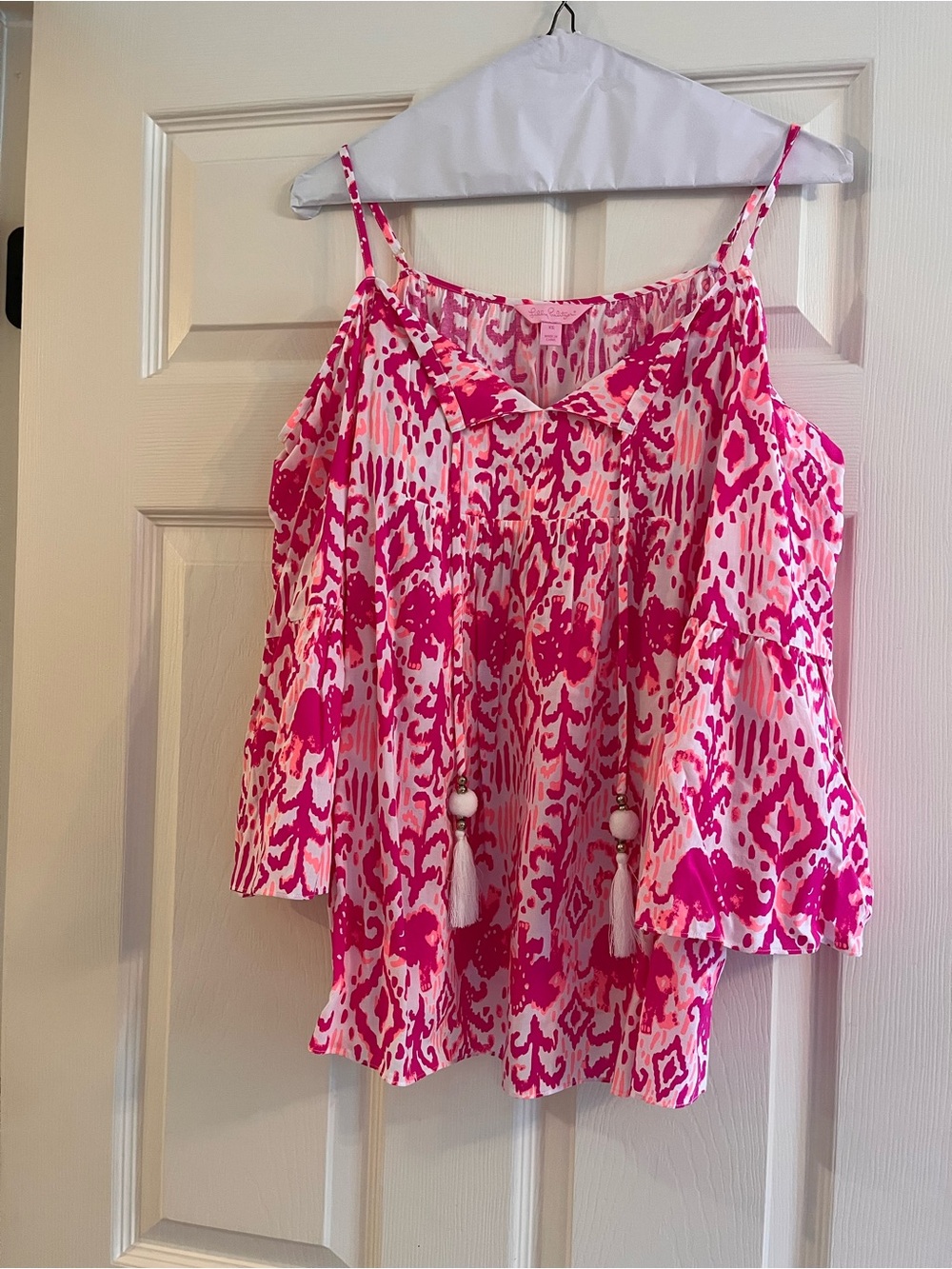 Lilly Pulitzer Alanna Cold-Shoulder Spaghetti Strap Top in Hot Pink Ikat